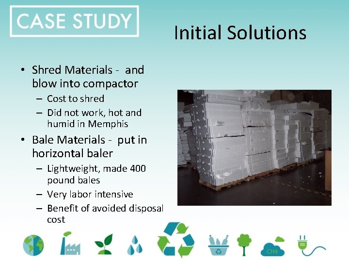 Initial Solutions • Shred Materials - and blow into compactor – Cost to shred