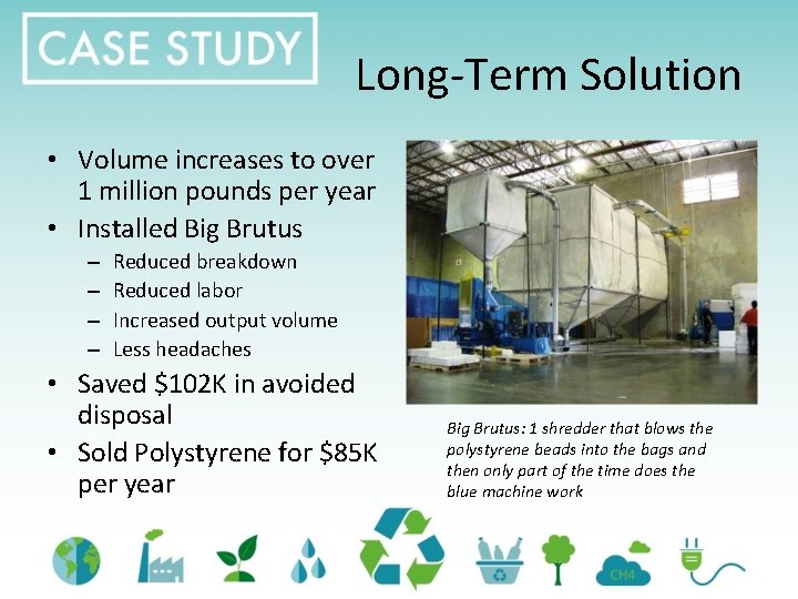 Long-Term Solution • Volume increases to over 1 million pounds per year • Installed