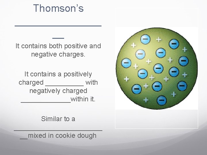 Thomson’s ________ __ It contains both positive and negative charges. It contains a positively