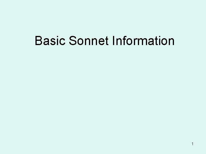 Basic Sonnet Information 1 