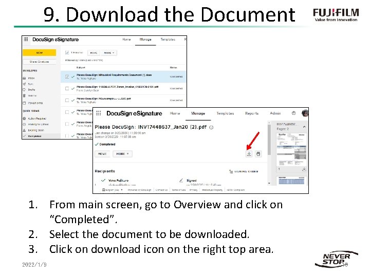 9. Download the Document 1. From main screen, go to Overview and click on