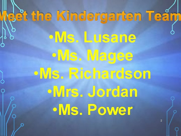 Meet the Kindergarten Team • Ms. Lusane • Ms. Magee • Ms. Richardson •