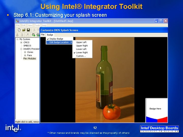 Using Intel® Integrator Toolkit Step 6. 1: Customizing your splash screen 12 * Other