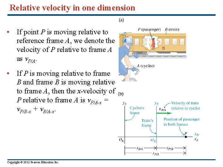 Relative velocity in one dimension • If point P is moving relative to reference