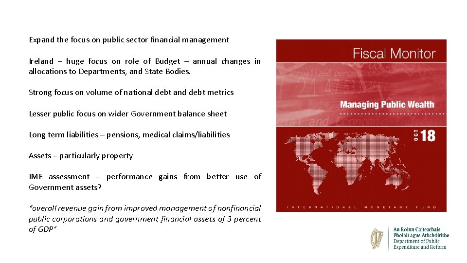 Expand the focus on public sector financial management Ireland – huge focus on role