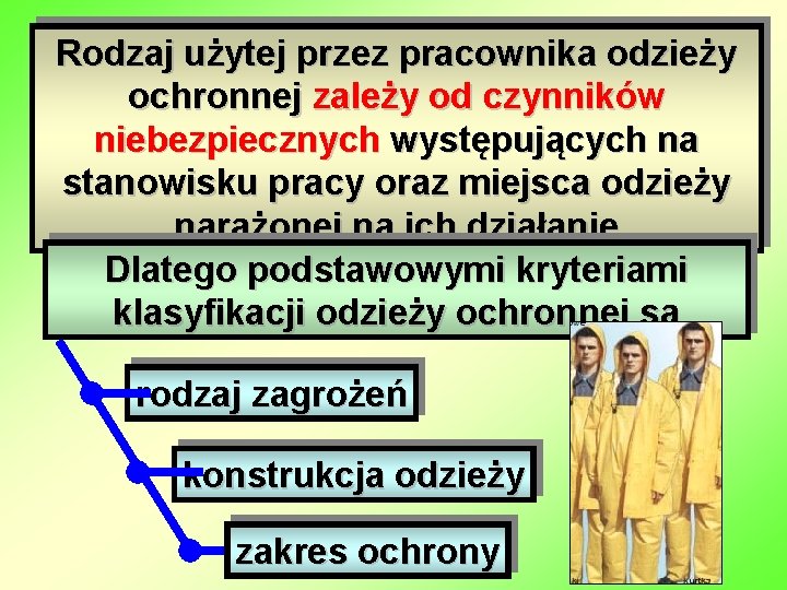 Rodzaj użytej przez pracownika odzieży ochronnej zależy od czynników niebezpiecznych występujących na stanowisku pracy