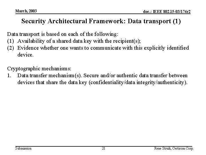 March, 2003 doc. : IEEE 802. 15 -03/174 r 2 Security Architectural Framework: Data