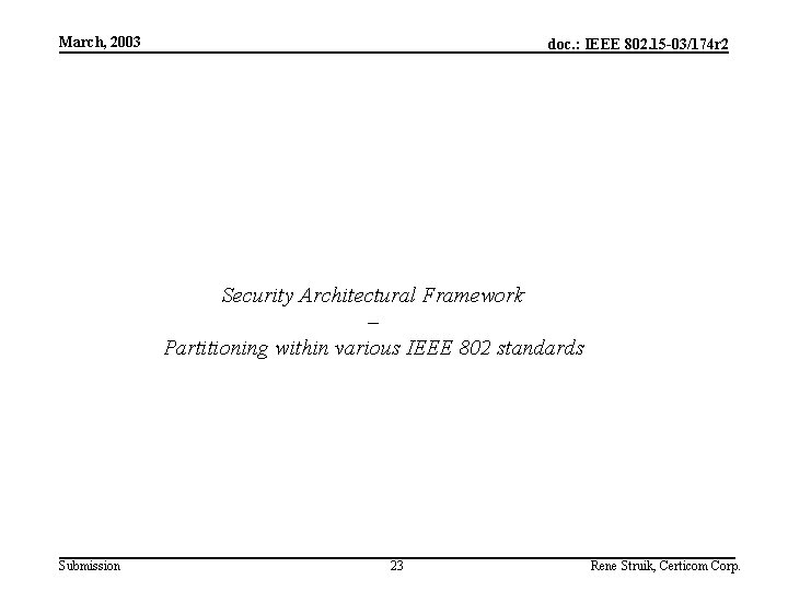 March, 2003 doc. : IEEE 802. 15 -03/174 r 2 Security Architectural Framework –