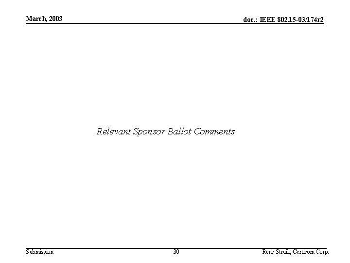 March, 2003 doc. : IEEE 802. 15 -03/174 r 2 Relevant Sponsor Ballot Comments