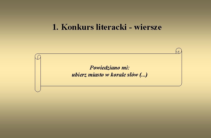 1. Konkurs literacki - wiersze Powiedziano mi: ubierz miasto w korale słów (. .