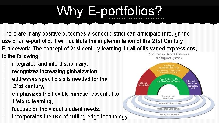 Why E-portfolios? There are many positive outcomes a school district can anticipate through the