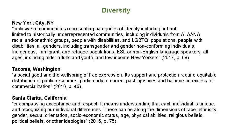 Diversity New York City, NY “inclusive of communities representing categories of identity including but