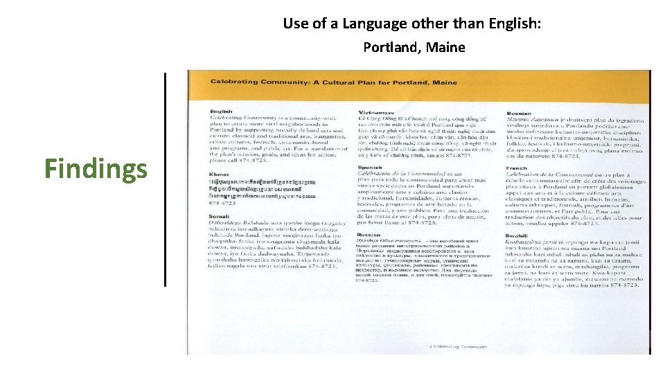 Use of a Language other than English: Portland, Maine Findings 