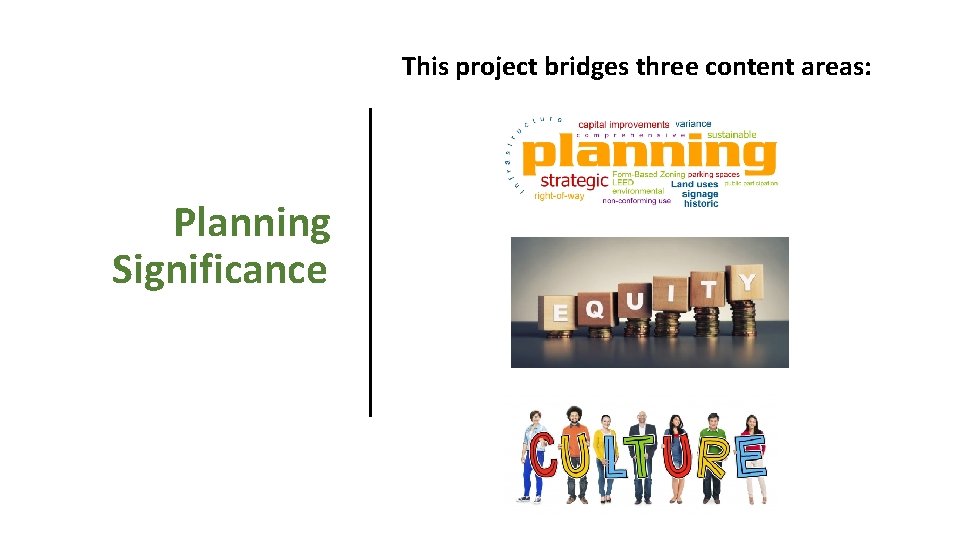 This project bridges three content areas: Planning Significance 