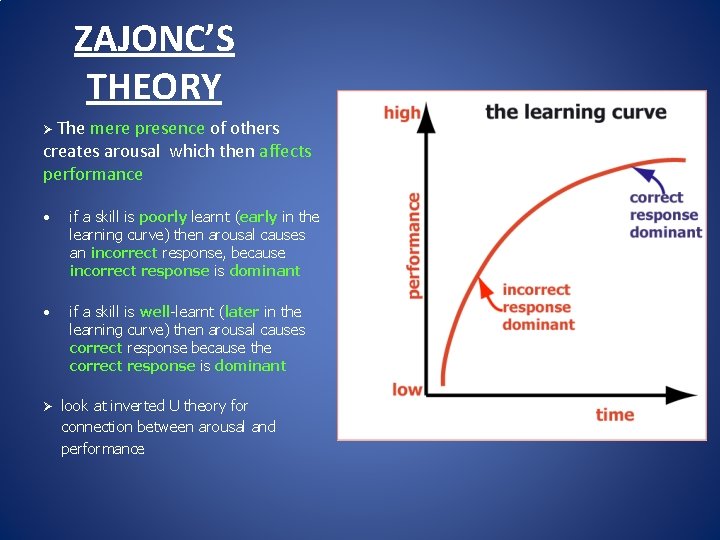 ZAJONC’S THEORY Ø The mere presence of others creates arousal which then affects performance