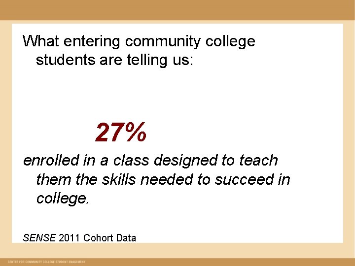 What entering community college students are telling us: 27% enrolled in a class designed