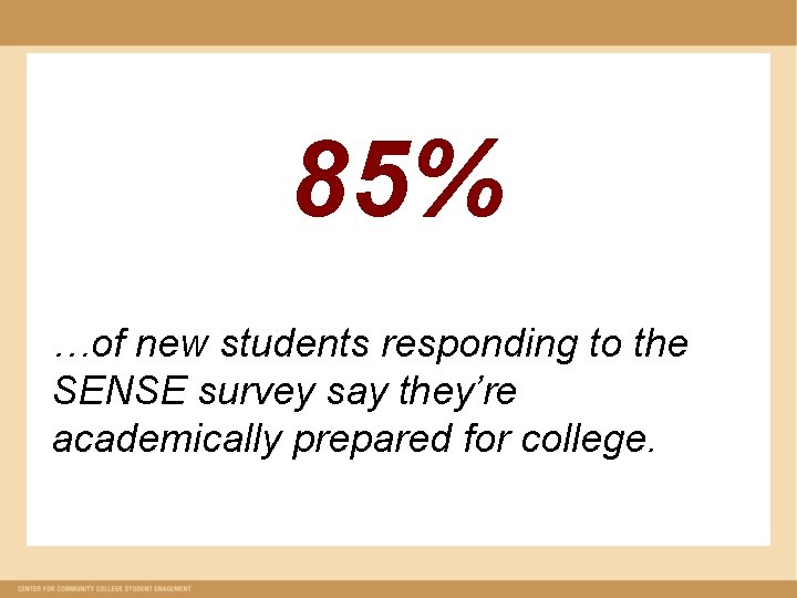 85% …of new students responding to the SENSE survey say they’re academically prepared for