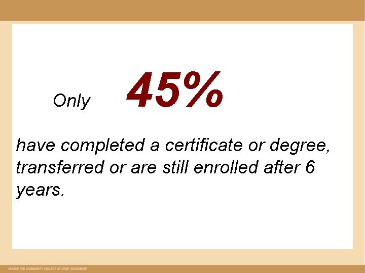 Only 45% have completed a certificate or degree, transferred or are still enrolled after