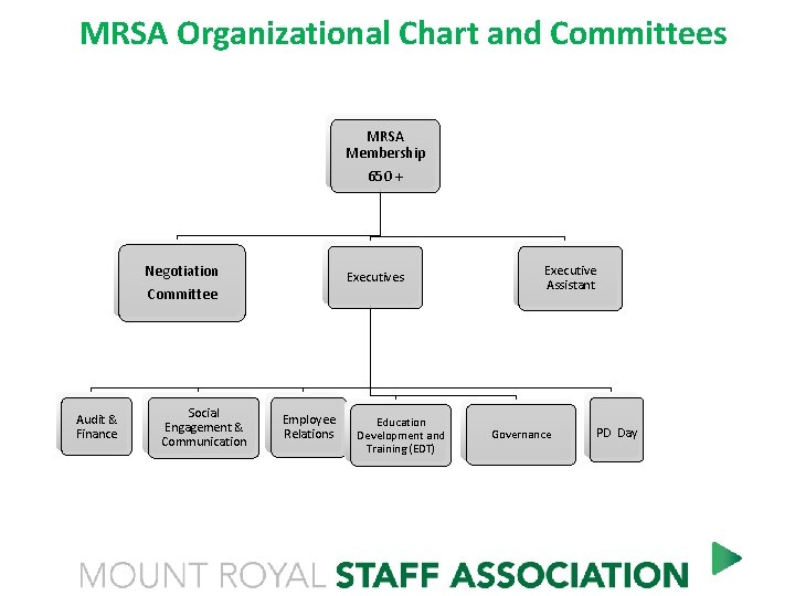 MRSA Organizational Chart and Committees MRSA Membership 650 + Negotiation Committee Audit & Finance