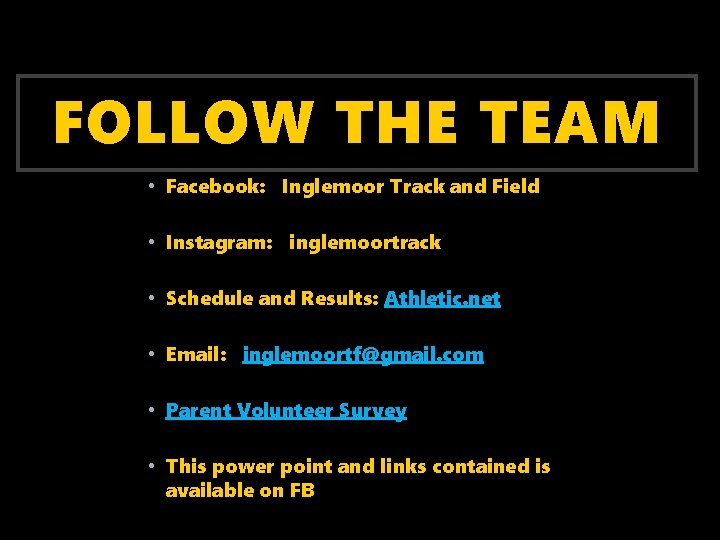 FOLLOW THE TEAM • Facebook: Inglemoor Track and Field • Instagram: inglemoortrack • Schedule FOLLOW THE TEAM • Facebook: Inglemoor Track and Field • Instagram: inglemoortrack • Schedule