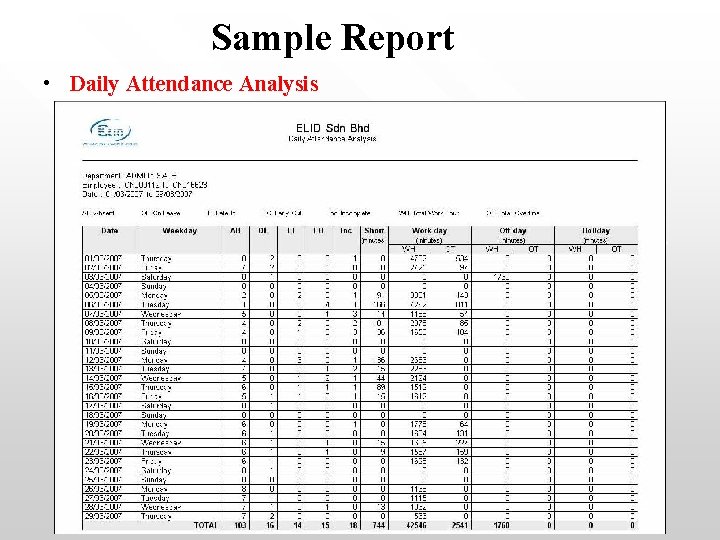Sample Report • Daily Attendance Analysis 