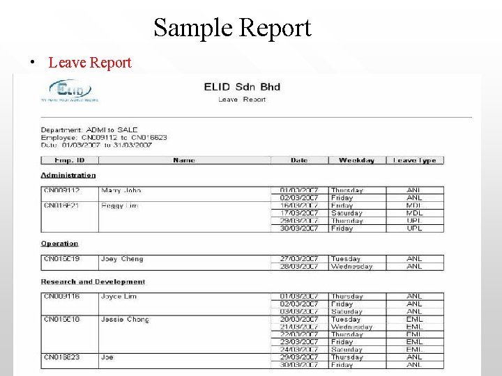 Sample Report • Leave Report 