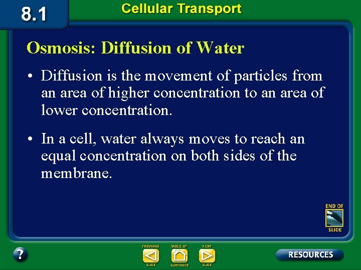 Osmosis: Diffusion of Water • Diffusion is the movement of particles from an area