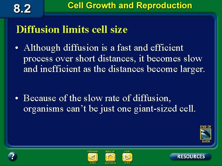 Diffusion limits cell size • Although diffusion is a fast and efficient process over
