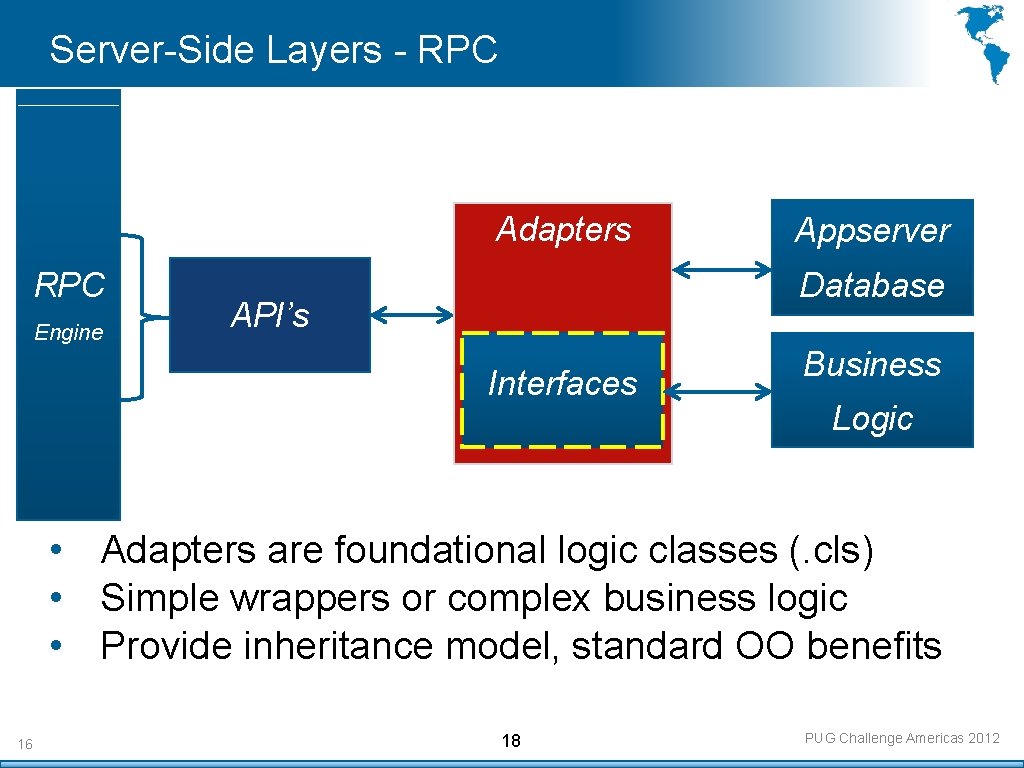 Server-Side Layers - RPC Adapters RPC Engine Appserver Database API’s Interfaces Business Logic •