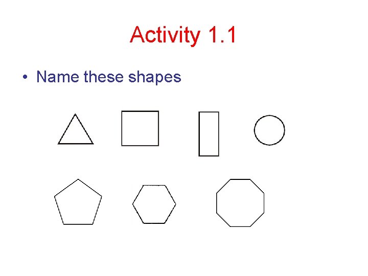 Activity 1. 1 • Name these shapes 