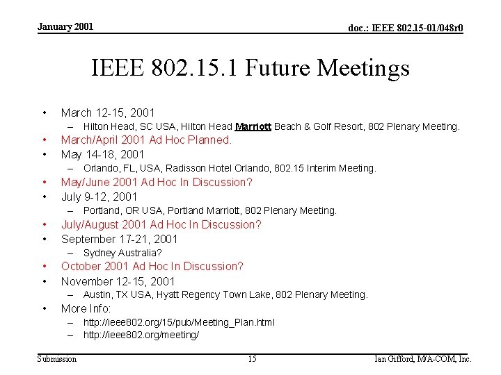 January 2001 doc. : IEEE 802. 15 -01/048 r 0 IEEE 802. 15. 1