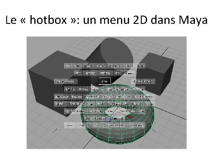 Le « hotbox » : un menu 2 D dans Maya 