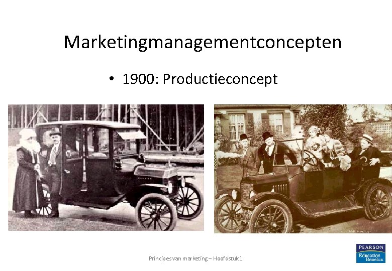 Marketingmanagementconcepten • 1900: Productieconcept Principes van marketing – Hoofdstuk 1 11 