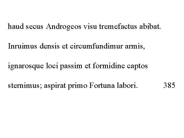 haud secus Androgeos visu tremefactus abibat. Inruimus densis et circumfundimur armis, ignarosque loci passim