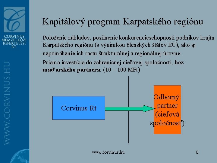 Kapitálový program Karpatského regiónu Položenie základov, posilnenie konkurencieschopnosti podnikov krajín Karpatského regiónu (s výnimkou