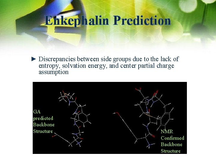 Enkephalin Prediction ► Discrepancies between side groups due to the lack of entropy, solvation
