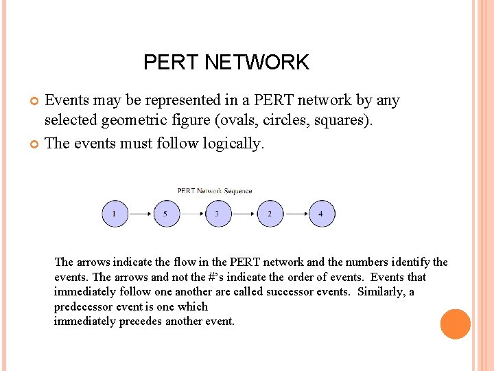 PERT NETWORK Events may be represented in a PERT network by any selected geometric