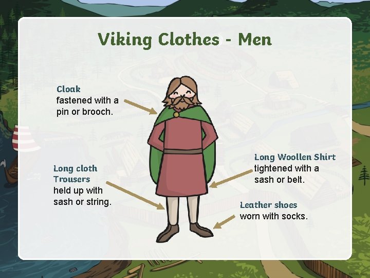 Viking Clothes - Men Cloak fastened with a pin or brooch. Long cloth Trousers