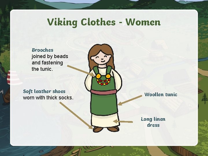 Viking Clothes - Women Brooches joined by beads and fastening the tunic. Soft leather