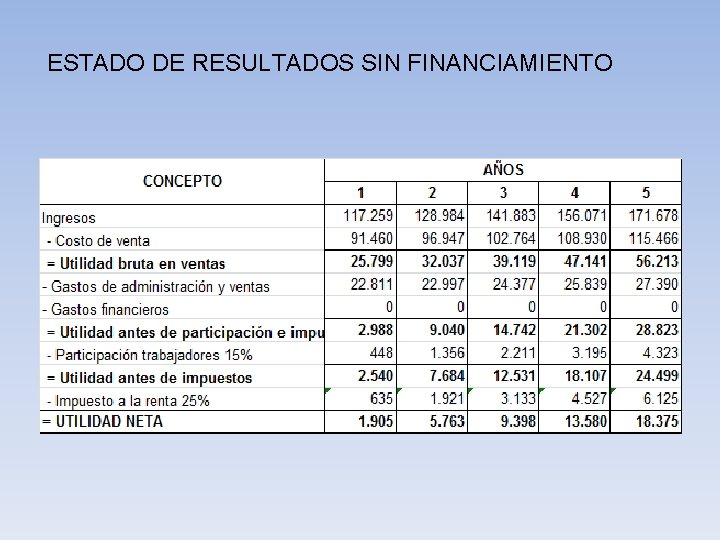 ESTADO DE RESULTADOS SIN FINANCIAMIENTO 