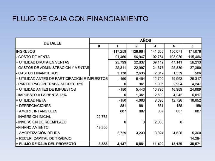 FLUJO DE CAJA CON FINANCIAMIENTO 