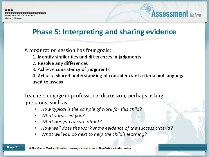 Phase 5: Interpreting and sharing evidence A moderation session has four goals: 1. Identify