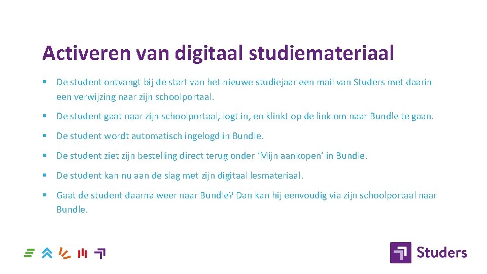 Activeren van digitaal studiemateriaal § De student ontvangt bij de start van het nieuwe