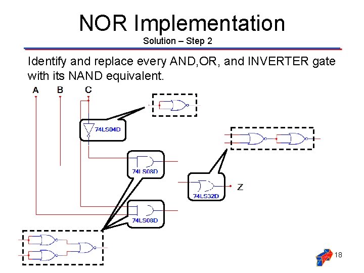 NOR Implementation Solution – Step 2 Identify and replace every AND, OR, and INVERTER