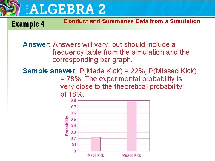 Conduct and Summarize Data from a Simulation Answer: Answers will vary, but should include