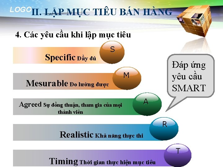 LOGOII. LẬP MỤC TIÊU BÁN HÀNG 4. Các yêu cầu khi lập mục tiêu