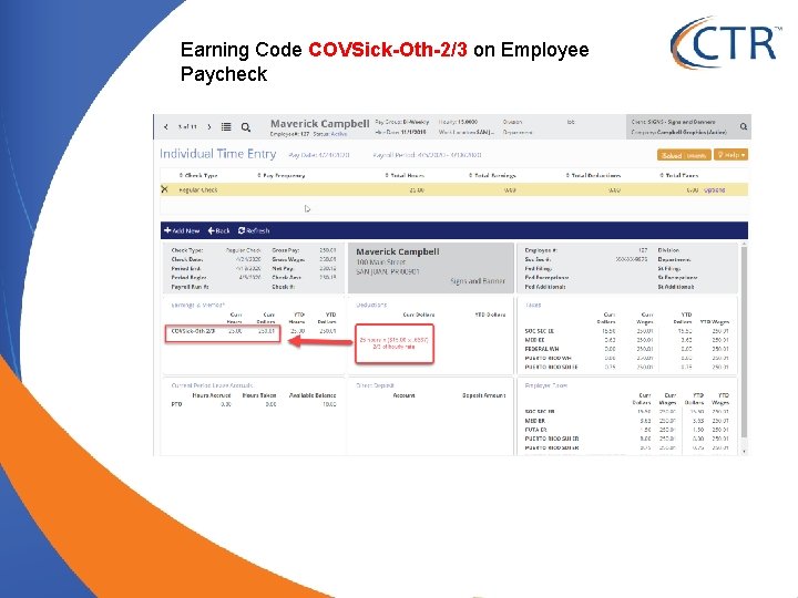 Earning Code COVSick-Oth-2/3 on Employee Paycheck 