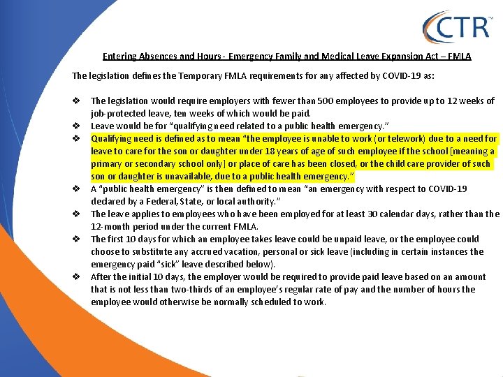 Entering Absences and Hours - Emergency Family and Medical Leave Expansion Act – FMLA