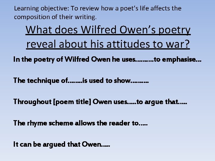 Learning objective: To review how a poet’s life affects the composition of their writing.