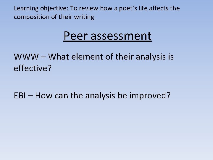 Learning objective: To review how a poet’s life affects the composition of their writing.